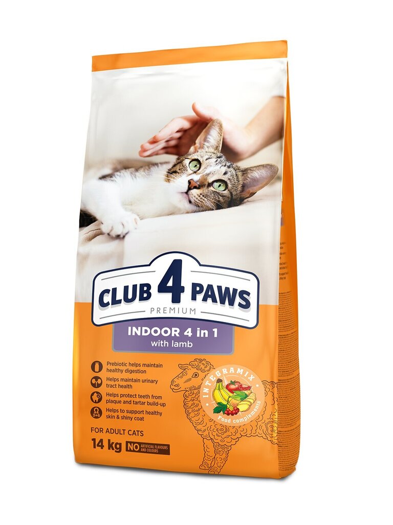 Club 4 Paws Premium täiskasvanud sisekassidele 4in1 lambalihaga, 14 kg цена и информация | Kuivtoit kassidele | kaup24.ee