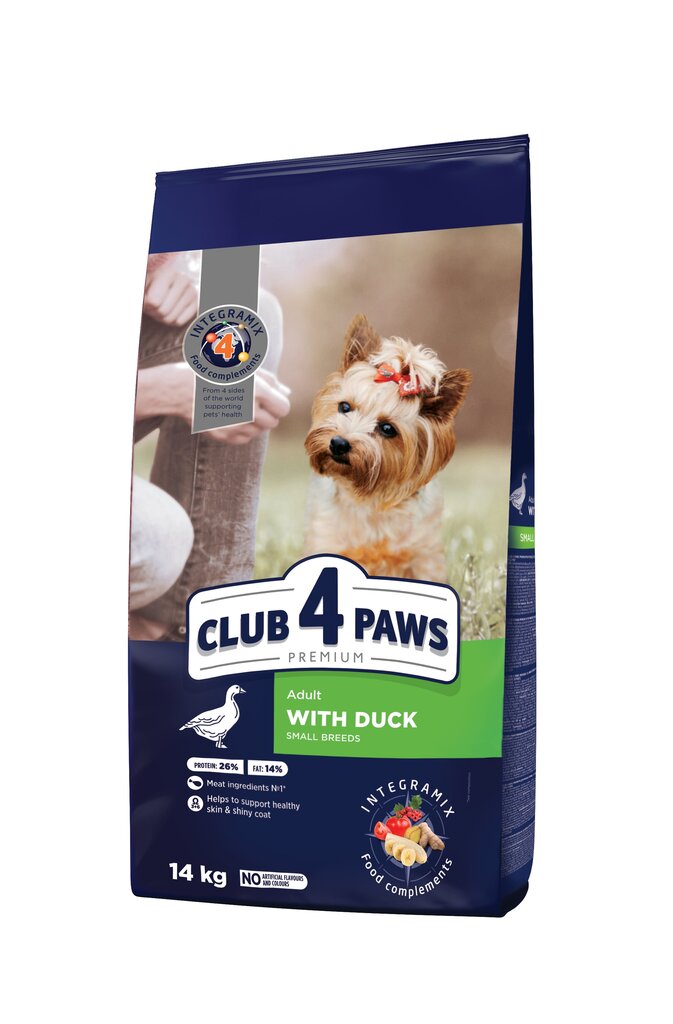 Club 4 Paws Premium väikestele tõugudele "Pardiga". Täielik kuivtoit täiskasvanud koertele, 14 kg hind ja info | Kuivtoit koertele | kaup24.ee