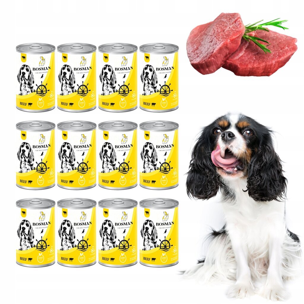 Bosman täismärg toit täiskasvanud koertele veiselihaga, 12 x 1240 g hind ja info | Konservid koertele | kaup24.ee