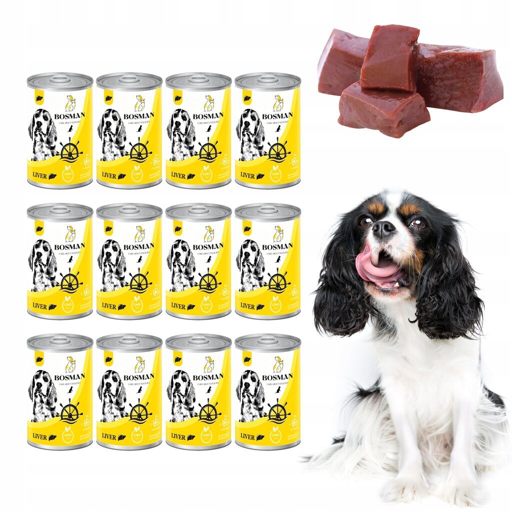 Bosman täismärg toit täiskasvanud koertele maksaga, 12 x 1240 g hind ja info | Konservid koertele | kaup24.ee