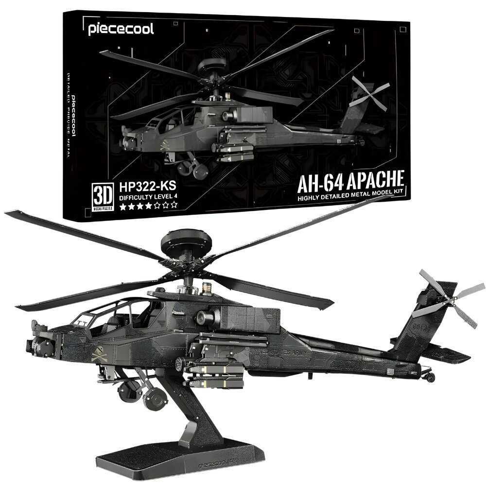 Metallist pusle 3D mudel AH-64 Apache helikopter Piececool, 145 tk цена и информация | Klotsid ja konstruktorid | kaup24.ee