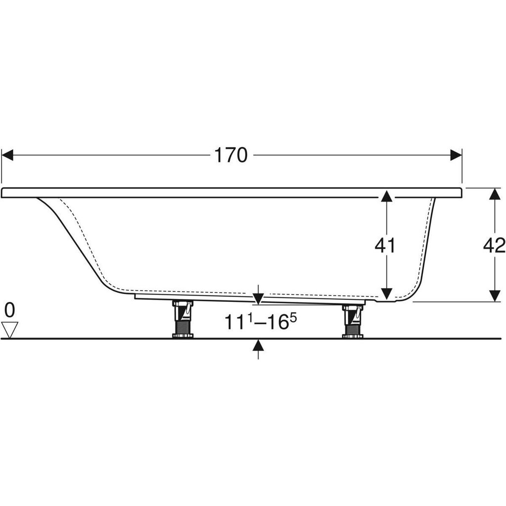 Geberit akrüülvann Selnova jalgadega 170x75 cm. 554.285.01.1 hind ja info | Vannid | kaup24.ee