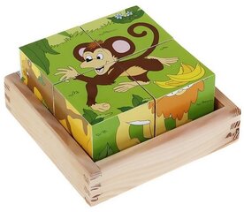 Woody 90921 Деревянная головоломка пузла-кубики (4шт.) - Сафари (6 картинок) детям от 3 лет + (12x12cм) цена и информация | Развивающие игрушки и игры | kaup24.ee