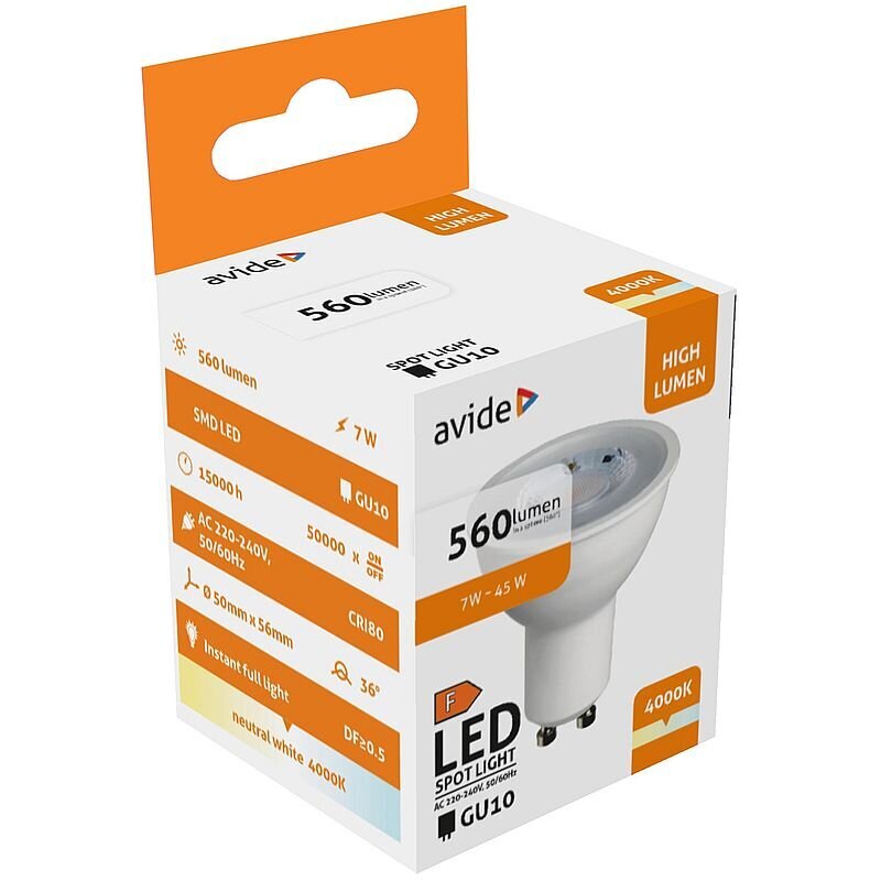 LED lamp Avide 7W GU10 36° 4000K hind ja info | Lambipirnid, lambid | kaup24.ee