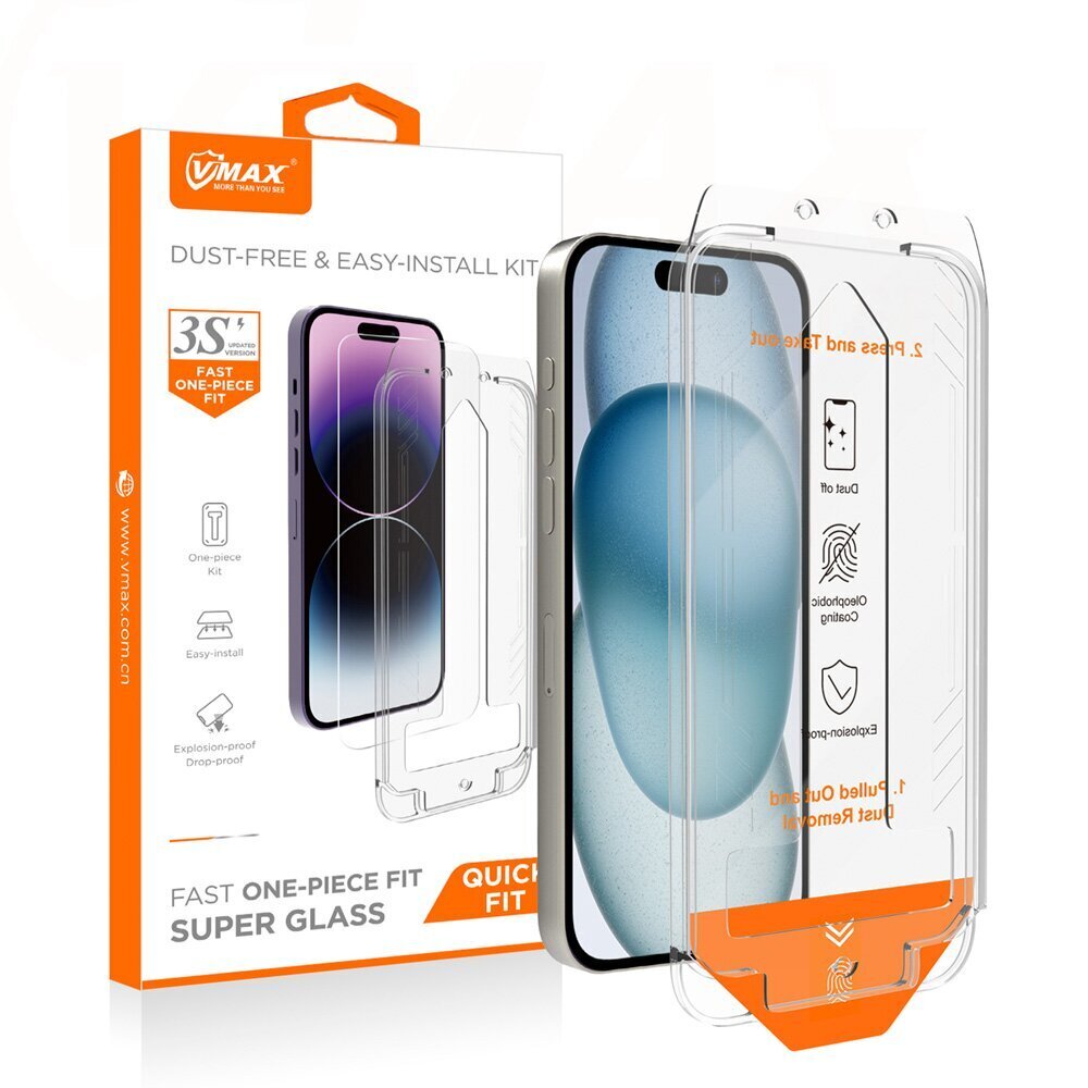 Vmax tempered glass easy install 2,5D Normal Glass for iPhone 13 | iPhone 13 Pro | iPhone 14 6,1" цена и информация | Ekraani kaitsekiled | kaup24.ee