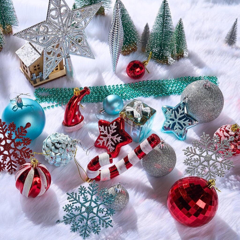 Jõulupuu kuusepallid Jõulukaunistused Tähe komplekt 132tk Segatud kujundusega hind ja info | Kuuseehted | kaup24.ee