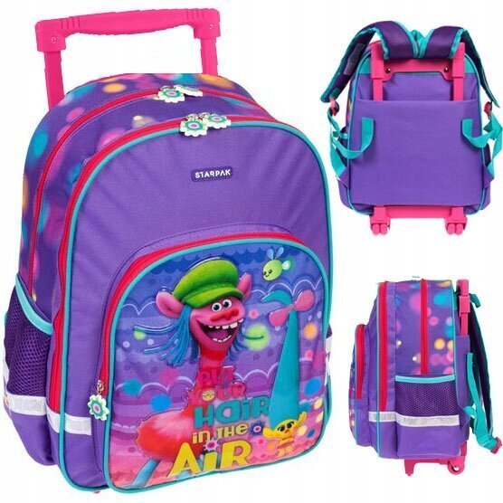 Ratastega kooli seljakott Starpak Trolls 372621, lilla, 38x30x17 cm hind ja info | Koolikotid, sussikotid | kaup24.ee