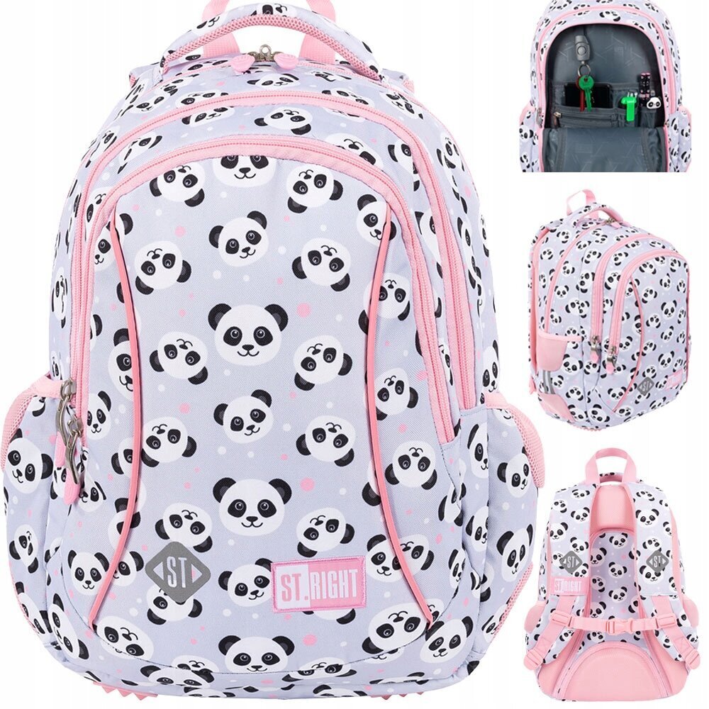 Kooli seljakott, St.Right Grey Panda, 39x27x17 cm hind ja info | Koolikotid, sussikotid | kaup24.ee