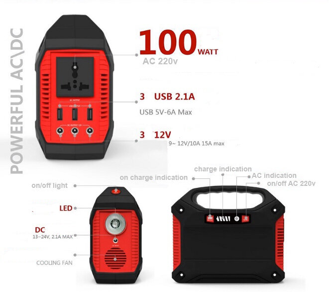 Toitepank/latern (elektrienergiasalvesti) 42000 mAh koos USB 5v, AC 220v ja päikesekontrolleriga. hind ja info | Generaatorid | kaup24.ee