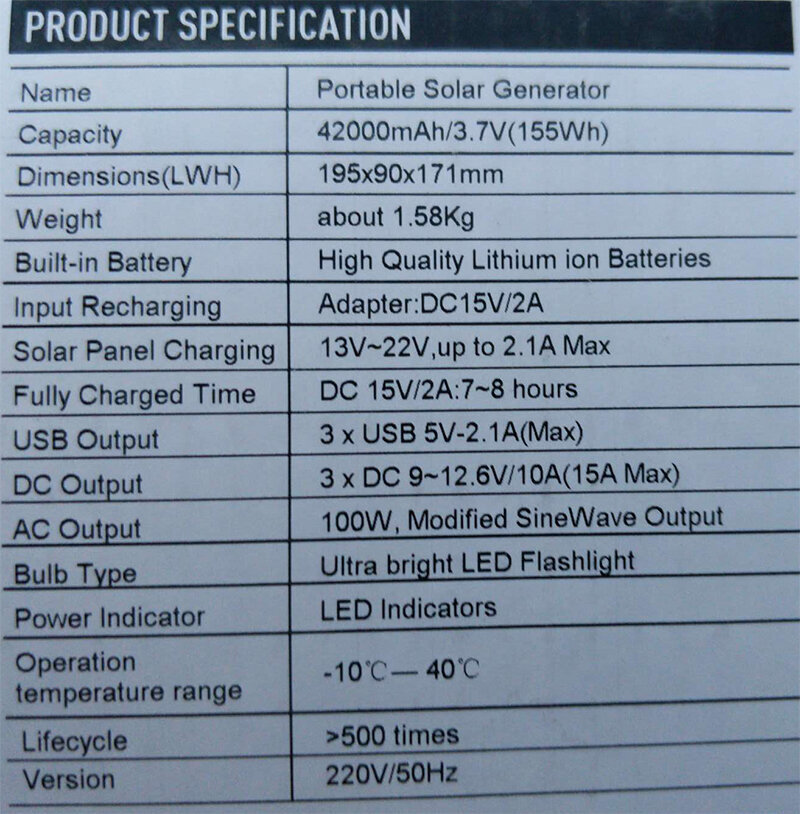 Toitepank/latern (elektrienergiasalvesti) 42000 mAh koos USB 5v, AC 220v ja päikesekontrolleriga. hind ja info | Generaatorid | kaup24.ee