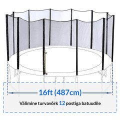 Turvavõrk Active24 16ft, 487cm, 12-le postile hind ja info | Batuudid ja batuudi varuosad | kaup24.ee