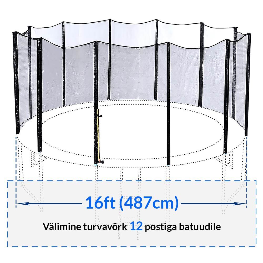 Turvavõrk Active24 16ft, 487cm, 12-le postile hind ja info | Batuudid ja batuudi varuosad | kaup24.ee