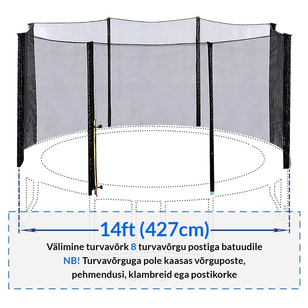 Turvavõrk Active24 14ft, 427cm, 8-le postile цена и информация | Batuudid ja batuudi varuosad | kaup24.ee