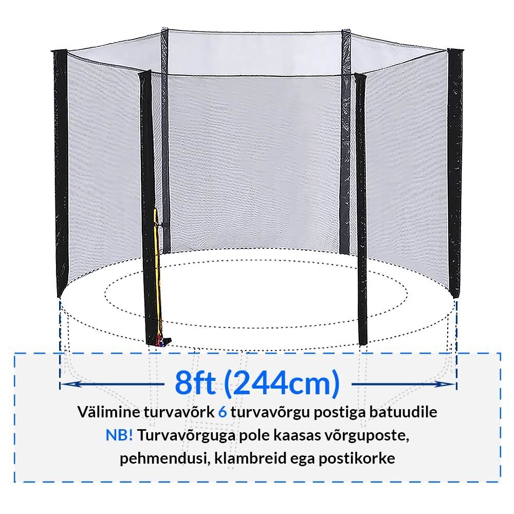 Turvavõrk Active24 8ft, 244cm, 6-le postile hind ja info | Batuudid ja batuudi varuosad | kaup24.ee