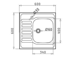Pyramis kraanikauss Pyramis INTL 60X60 1B 1D F kauss paremal цена и информация | Раковины на кухню | kaup24.ee