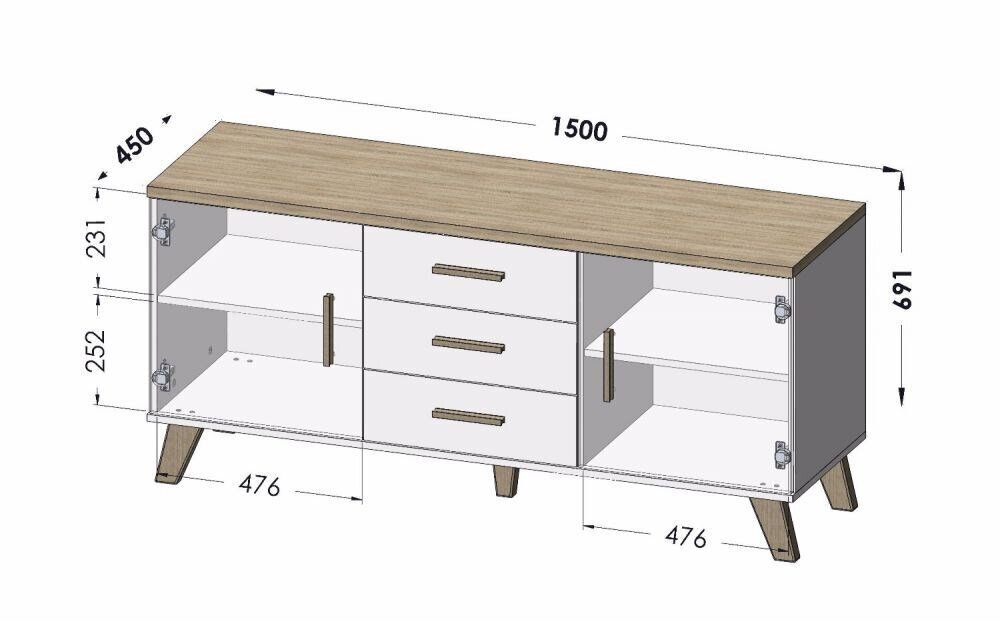 Puhvetkapp Cama Lotta 150 2D3S цена и информация | Kummutid | kaup24.ee