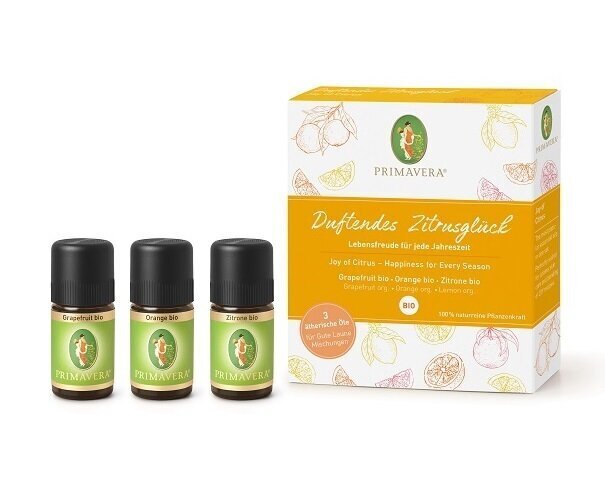 Eeterlike õlide komplekt Primavera Joy of Citrus: greip, 5 ml + apelsin, 5 ml + sidrun, 5 ml hind ja info | Eeterlikud ja kosmeetilised õlid | kaup24.ee