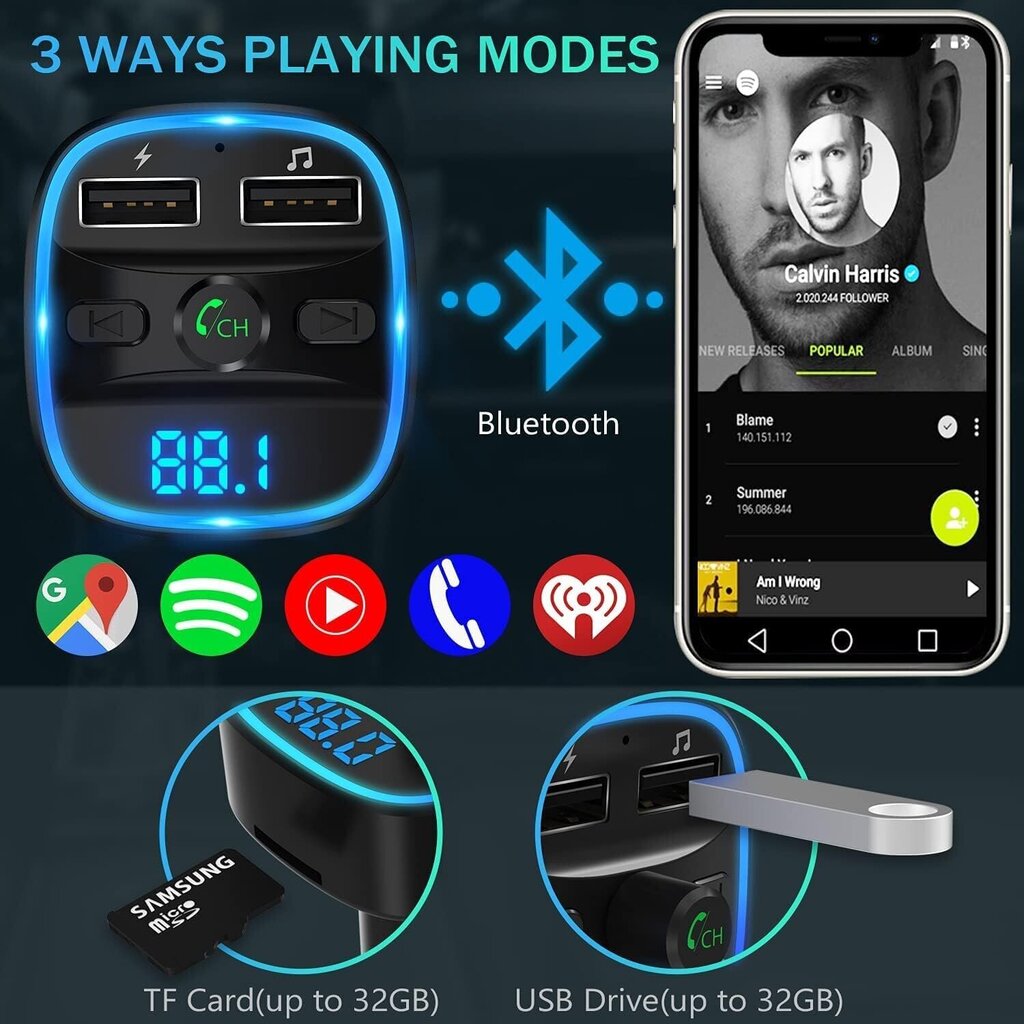 LENCENT T25 Bluetooth FM Transmitter Car Adapter цена и информация | FM modulaatorid, FM trasmitterid | kaup24.ee