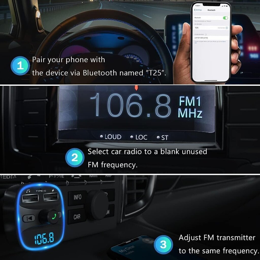 LENCENT T25 Bluetooth FM Transmitter Car Adapter hind ja info | FM modulaatorid, FM trasmitterid | kaup24.ee