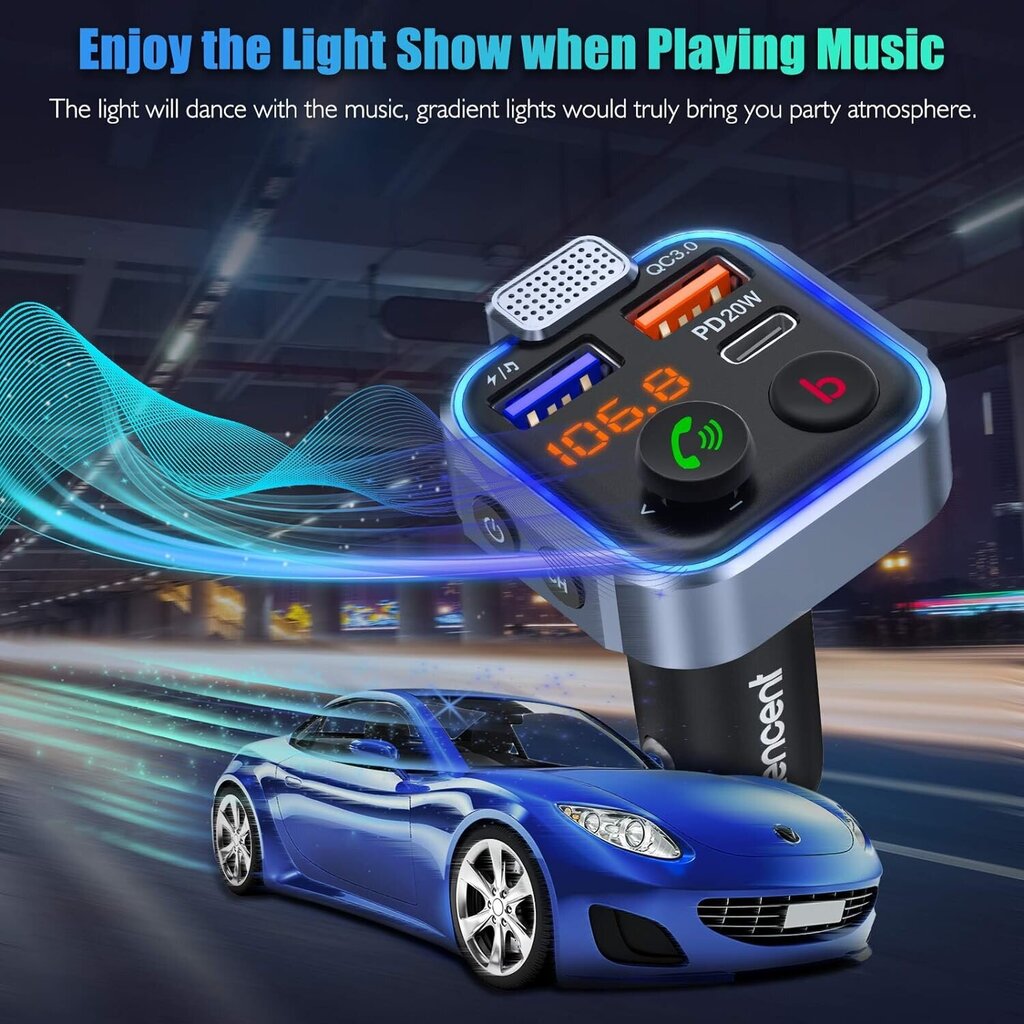 LENCENT Bluetooth FM Transmitter V5.3 цена и информация | FM modulaatorid, FM trasmitterid | kaup24.ee