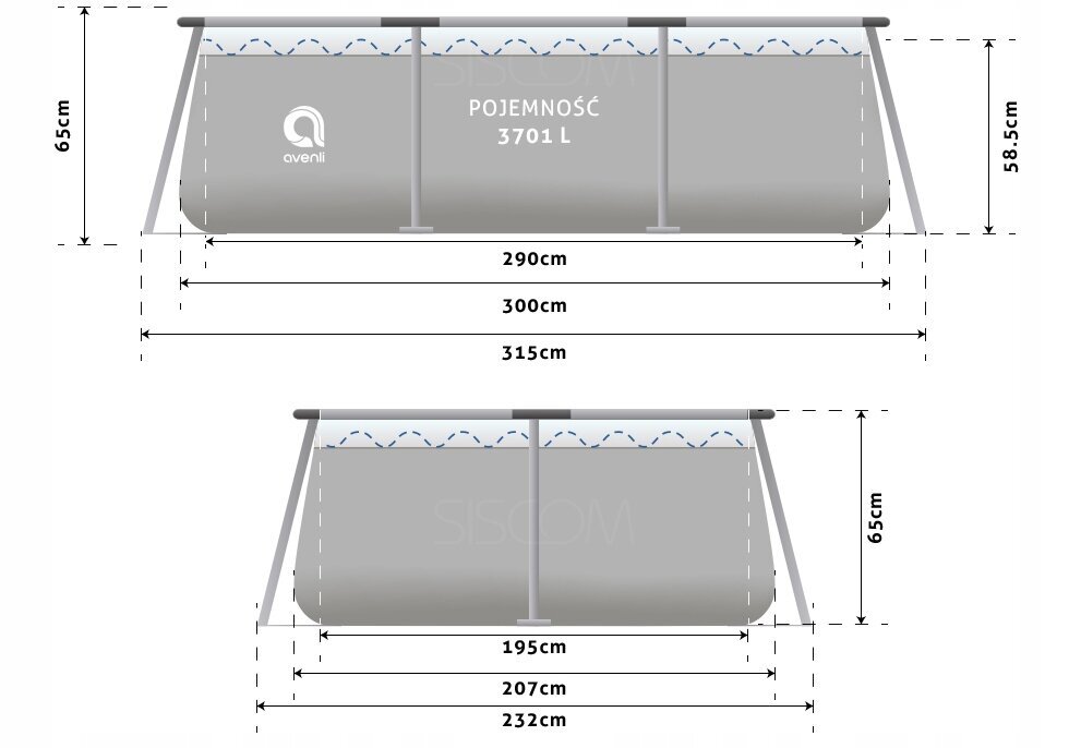 Ristkülikukujuline bassein Avenli, 300 x 207 cm hind ja info | Basseinid | kaup24.ee