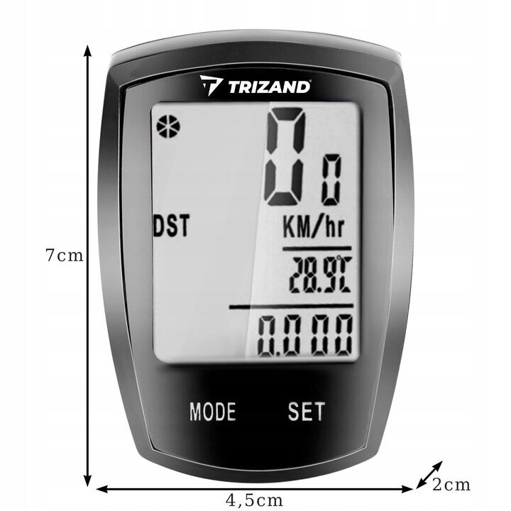 Juhtmeta rattakompuuter Trizand LR18667, must hind ja info | Rattakompuutrid, spidomeetrid | kaup24.ee