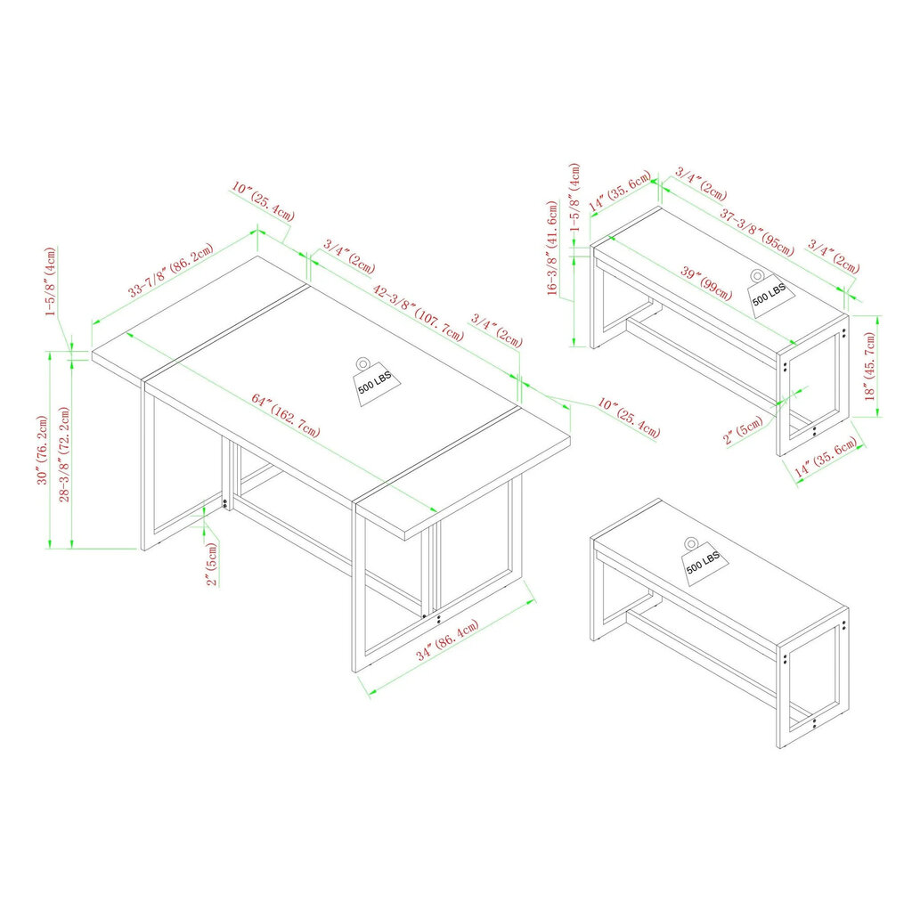 3-osaline komplekt Walker Edison Modern Coastal Oak/Black цена и информация | Söögilauakomplektid | kaup24.ee