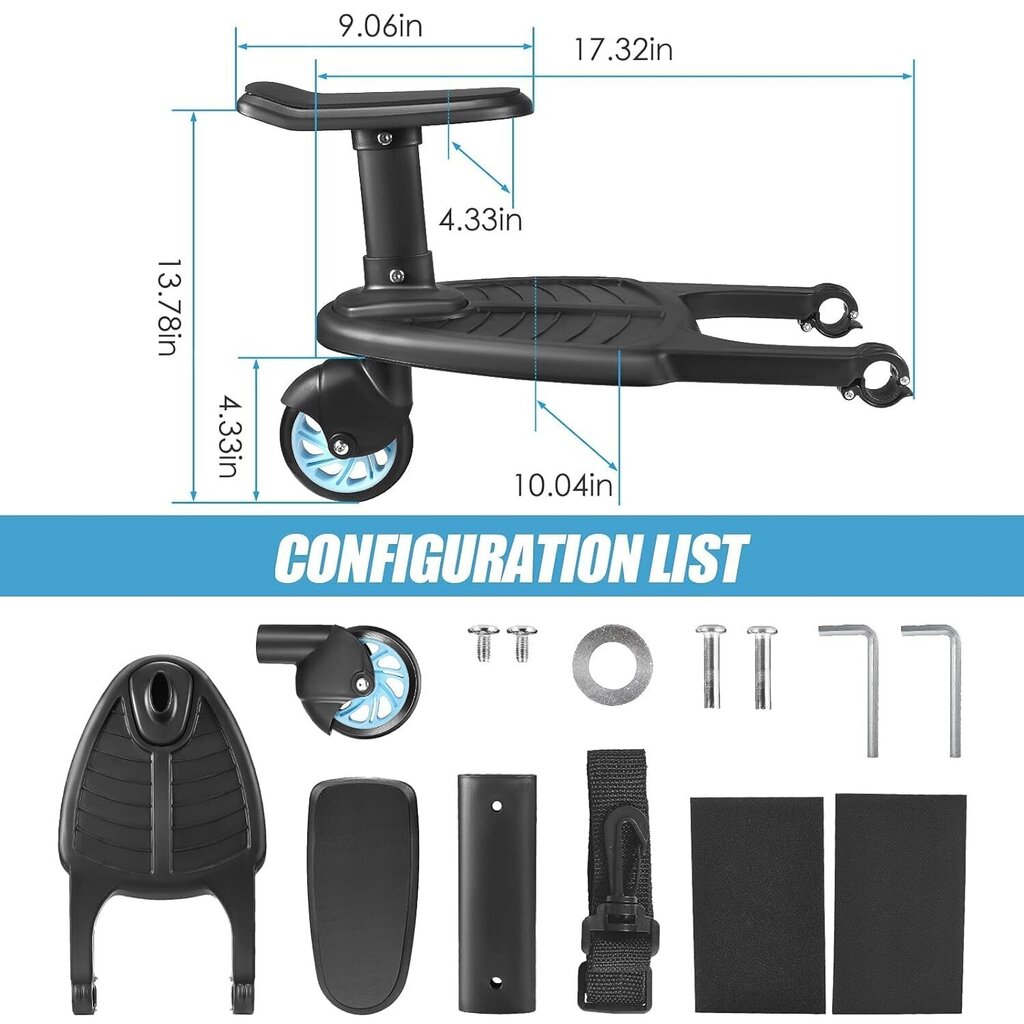 Vihir Buggy Board Kick Board Sobib lapsele, mille maksimaalne koormus on 25 kg. hind ja info | Vankrite tarvikud | kaup24.ee