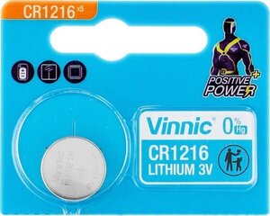 Patareid Vinnic CR1216 3V 5 tk hind ja info | Patareid | kaup24.ee