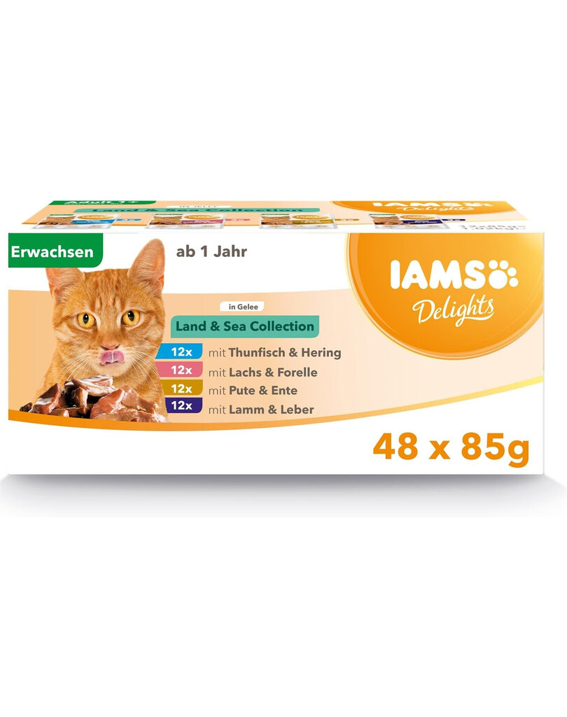 IAMS Cat Delights linnu-, lamba- ja kalakonservid, 48x85 g цена и информация | Konservid kassidele | kaup24.ee