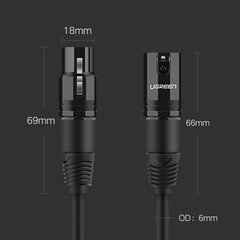 XLR female to XLR male cable UGREEN AV130 3m (black) цена и информация | Кабели и провода | kaup24.ee