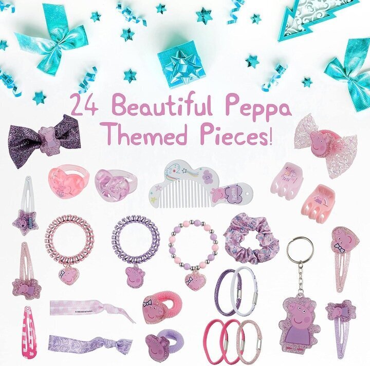 Advendikalender Peppa Pig Ehted ja juukseaksessuaarid, roosa, 24 tk цена и информация | Tüdrukute mänguasjad | kaup24.ee