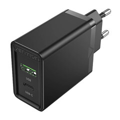 Wall charger EU USB-A(18W), USB-C(20W) Vention FBBB0-EU, 2.4A, PD3.0 (black) цена и информация | Зарядные устройства для телефонов | kaup24.ee