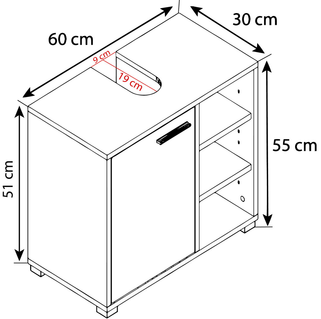 Valamualune kapp Zalo L, valge/must hind ja info | Vannitoakapid | kaup24.ee