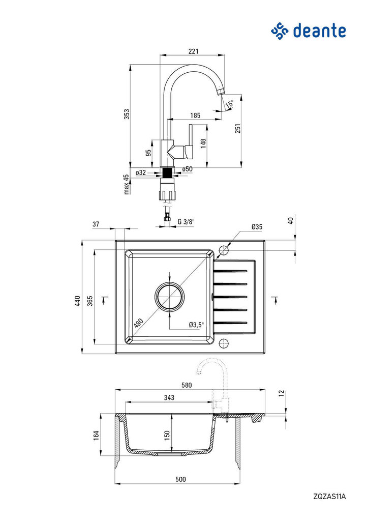 Deante graniidist köögivalamu Deante Zorba koos segistiga ZQZAS11A, Metallic grey цена и информация | Köögivalamud | kaup24.ee