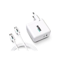 Зарядное для розетки + кабель-USB C Urban Factory GSC65UF, белое цена и информация | Зарядные устройства для ноутбуков | kaup24.ee