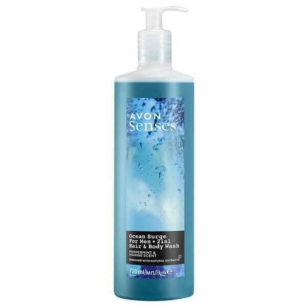 Dušigeel-šampoon meestele Avon Senses Ocean Surge For Men 2in1, 720 ml цена и информация | Dušigeelid, õlid | kaup24.ee