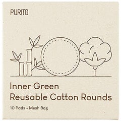 Korduvkasutatavad vatipadjad Purito Inner Green Reusable Cotton Rounds, 10 tk hind ja info | Niisked salvrätikud, vatipadjad ja -tikud | kaup24.ee