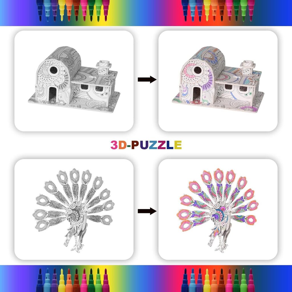 3D pusle värvimisraamat, meisterdamiskomplekt TopBine L-01 hind ja info | Arendavad mänguasjad | kaup24.ee