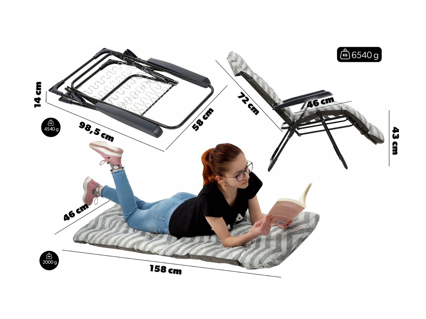 Kokkupandav tool-lamamistool Kadax Zigzak, 152 x 54 cm, hall hind ja info | Aiatoolid | kaup24.ee