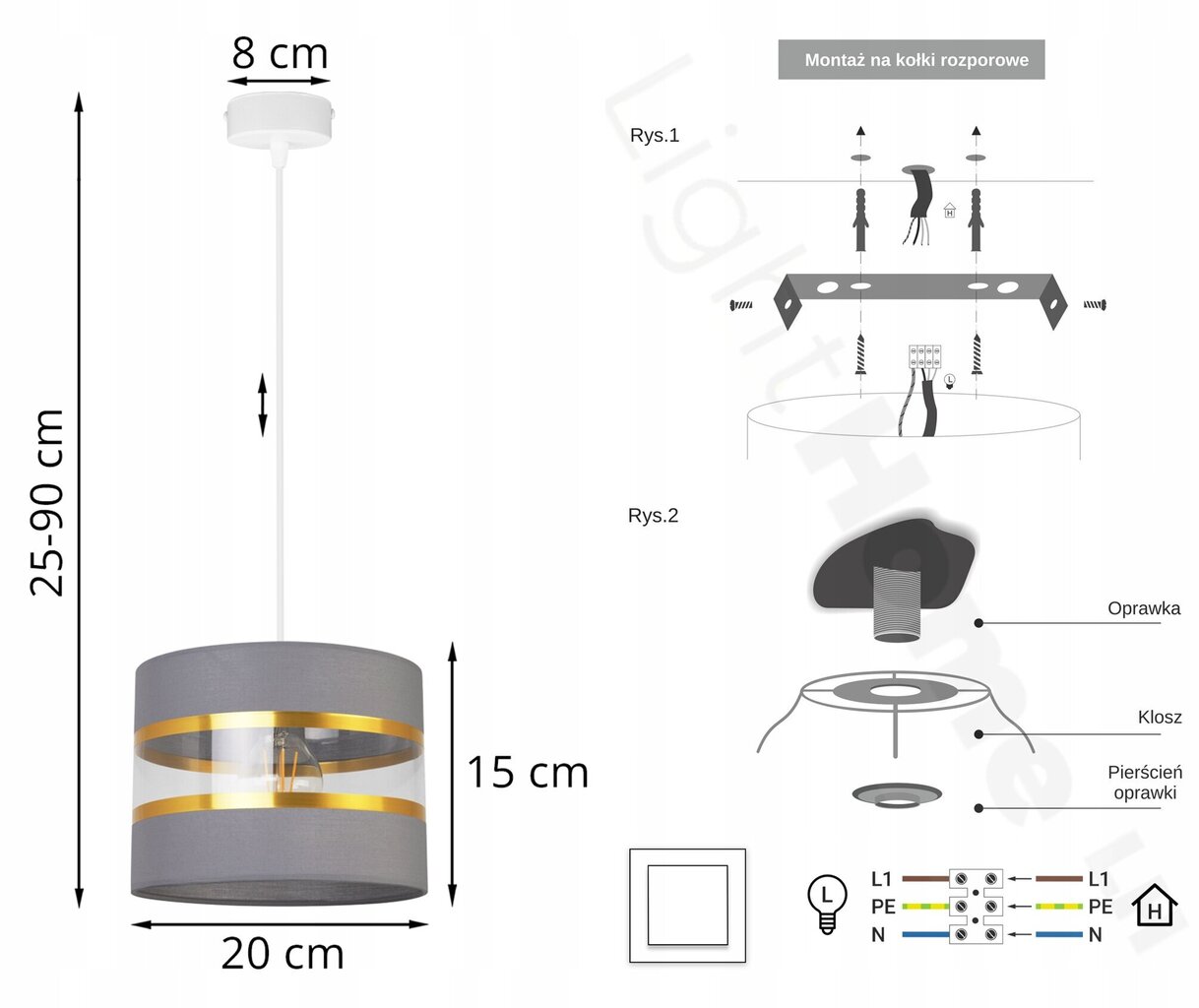 LightHome rippvalgusti Elegance Gold цена и информация | Rippvalgustid | kaup24.ee