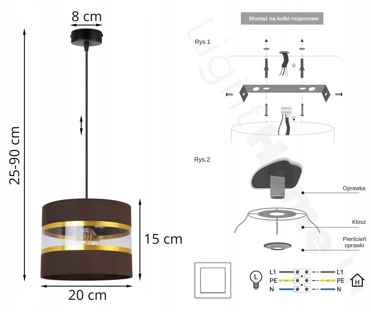 LightHome rippvalgusti Elegance Gold цена и информация | Rippvalgustid | kaup24.ee