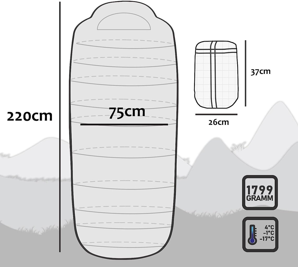 Magamiskott 220 cm, veekindel, sinine/hall hind ja info | Magamiskotid | kaup24.ee