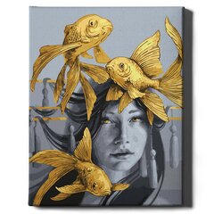 Картина по номерам с золотой блестящей краской Девушка с рыбой На Раме Oh Art! 40x50 см цена и информация | Живопись по номерам | kaup24.ee