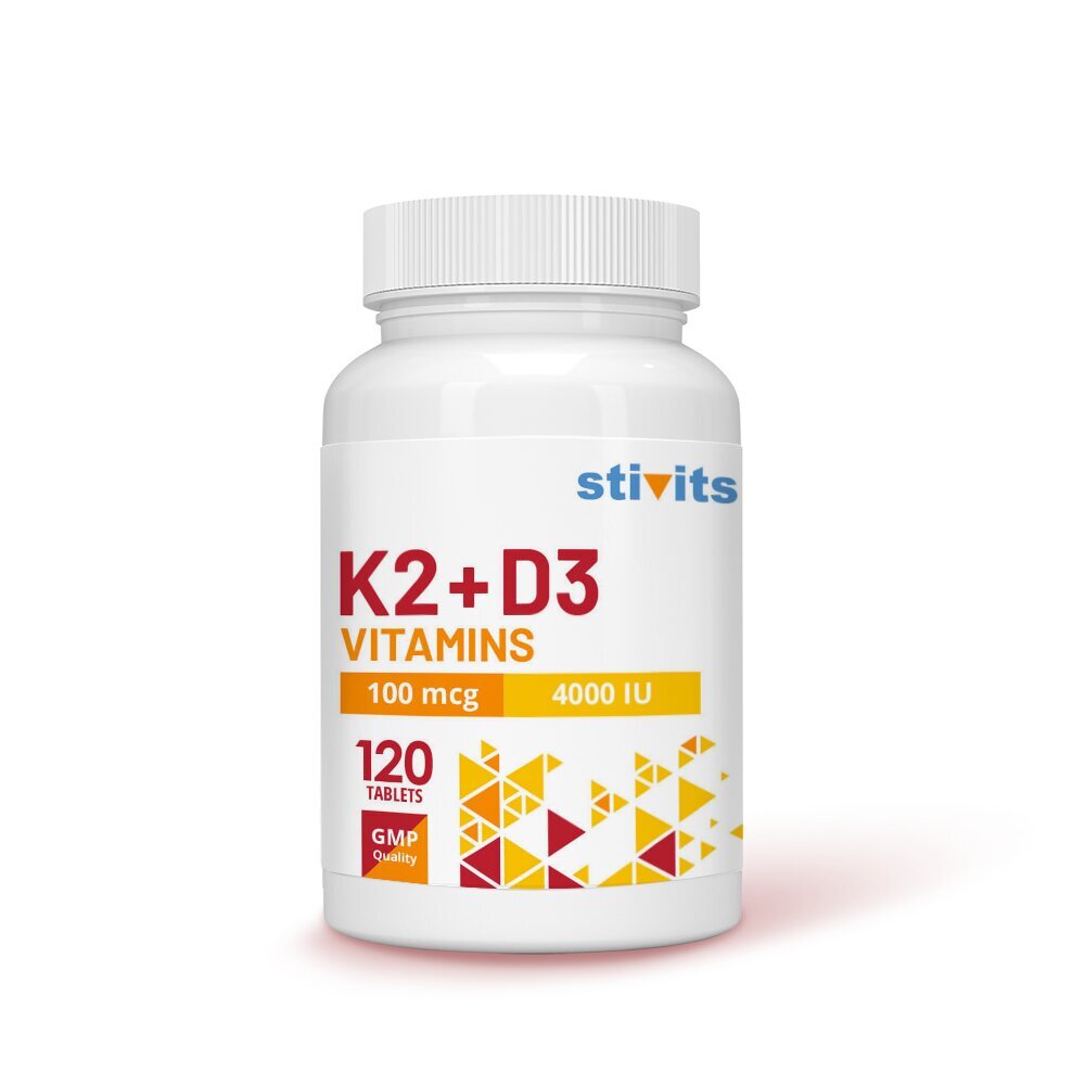 Toidulisand Stivits vitamiin K2 100 mcg + vitamiin D3 4000 IU, N120 hind ja info | Vitamiinid, toidulisandid, immuunsuse preparaadid | kaup24.ee