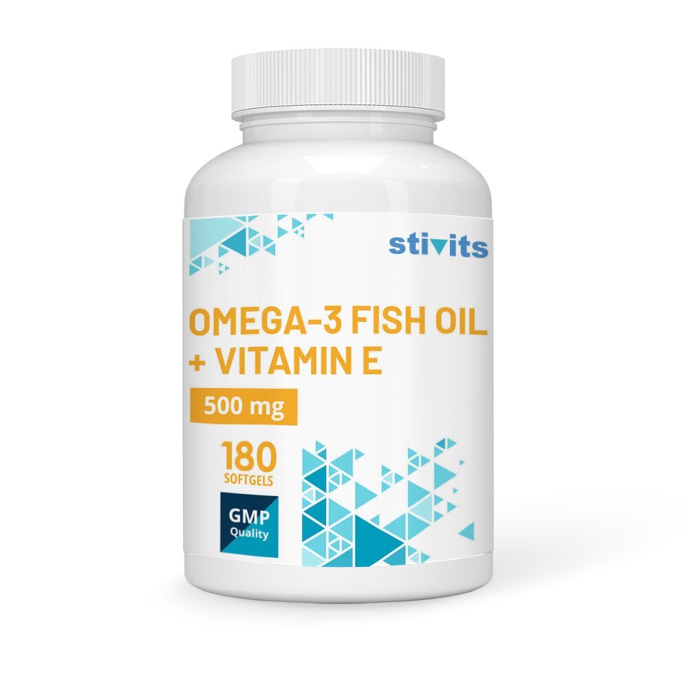 Toidulisand Stivits Omega-3 kalaõli 500 mg + E-vitamiin kapslid, N180 hind ja info | Vitamiinid, toidulisandid, immuunsuse preparaadid | kaup24.ee