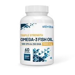 Toidulisand Stivits Kolmekordne Omega-3 500 EPA ja 250 DHA kalaõli 1000mg, N60 hind ja info | Vitamiinid, toidulisandid, immuunsuse preparaadid | kaup24.ee