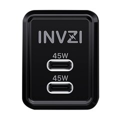 Wall charger INVZI GaN 2x USB-C, 45W, EU (black) цена и информация | Зарядные устройства для телефонов | kaup24.ee