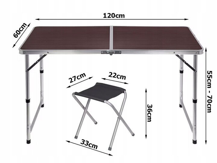 Matkalaud 4 tooliga, 60x120x70 cm hind ja info | Matkamööbel | kaup24.ee