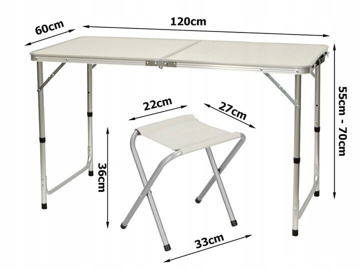 Matkalaud 4 tooliga, 60x120x70 cm цена и информация | Matkamööbel | kaup24.ee